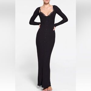 Skims Soft Long Lace Ribbed Maxi Dress with Bralette XS
